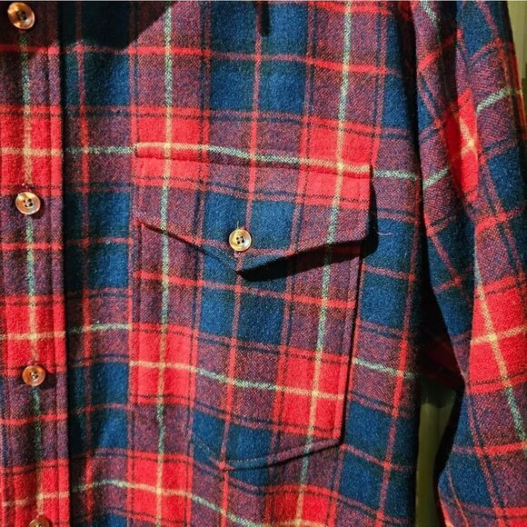 PENDLETON Woolen Mills Red Plaid 100% Virgin Wool Shirt - Size 15 1/2 Medium - Picture 5 of 6